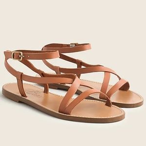 JCREW Flat strappy sandals in tan vachetta leather New sz 10 Never worn
